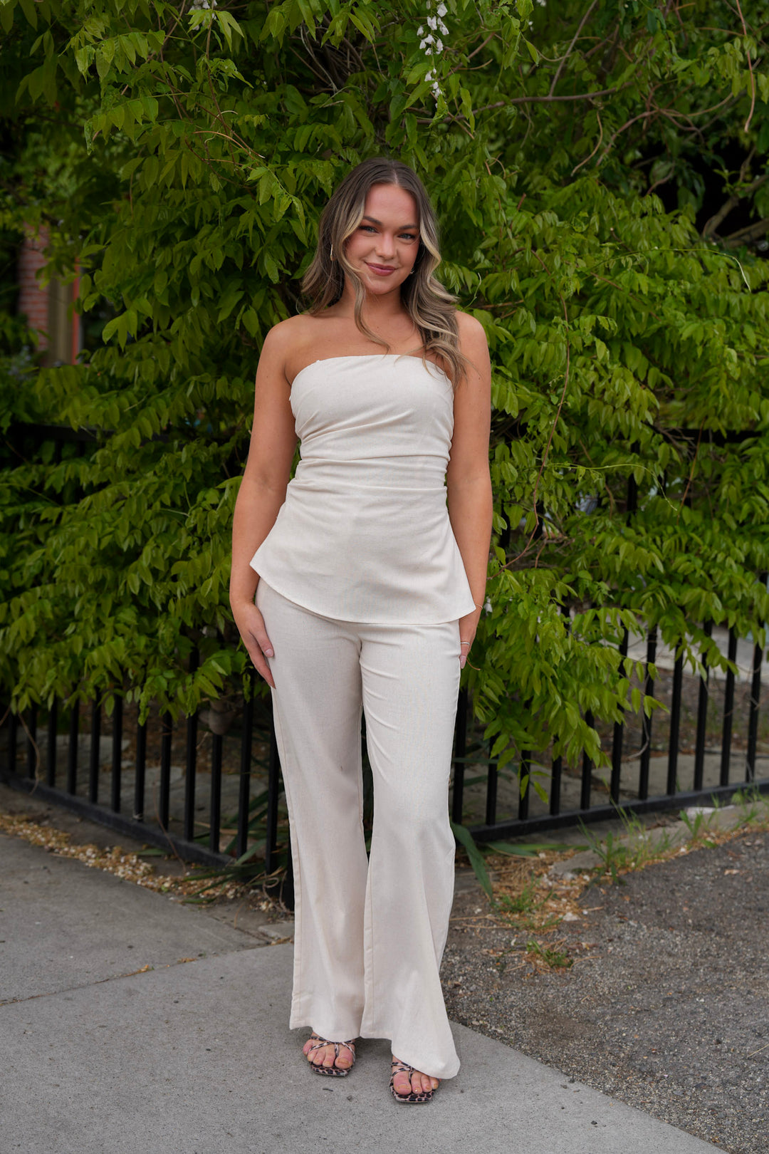 Linen Blend Strapless Tube Top