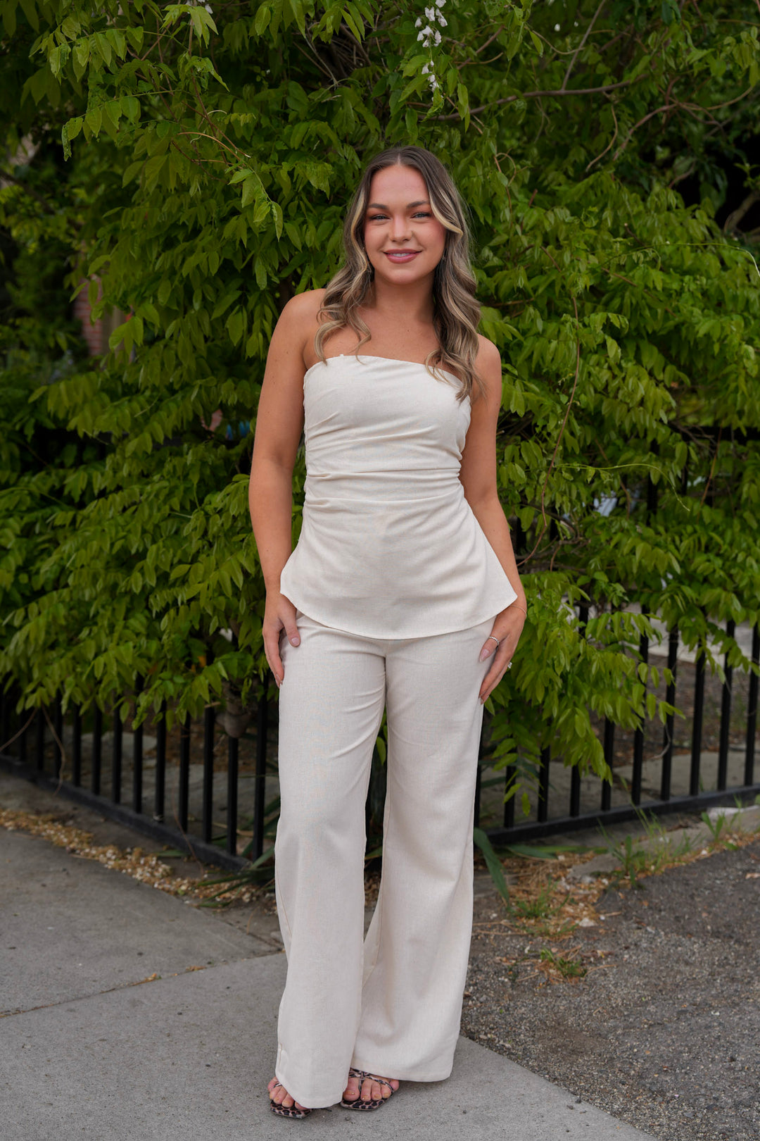 Linen Blend Strapless Tube Top