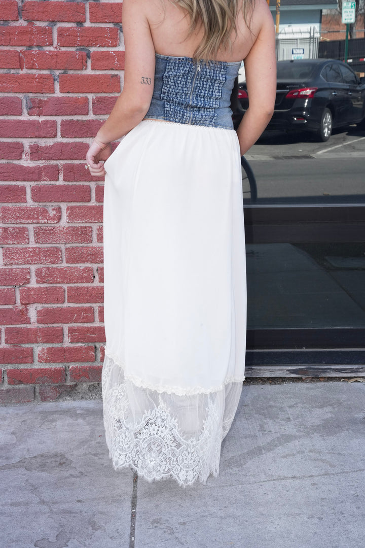 IVORY DREAMS LACE MIDI SKIRT