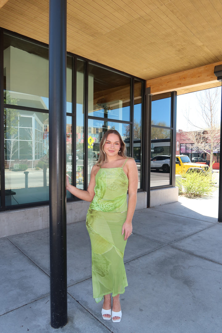 Botanical Orchid Mesh Maxi Skirt