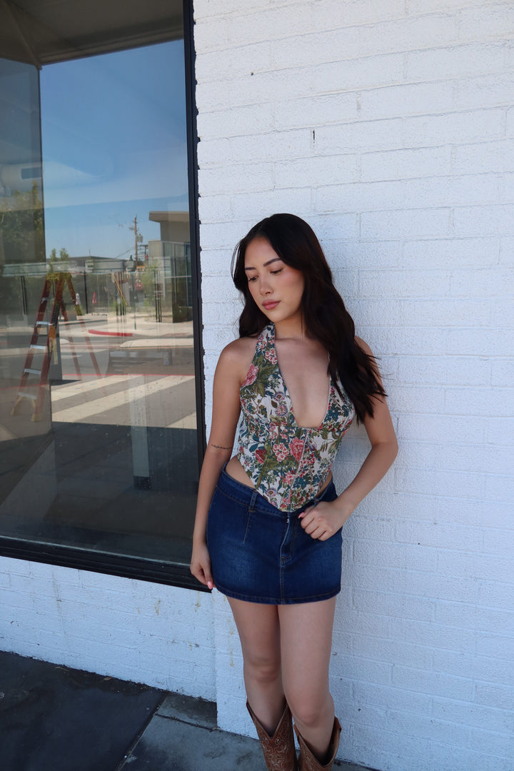 The Olyvia Floral Tapestry Halter Corset
