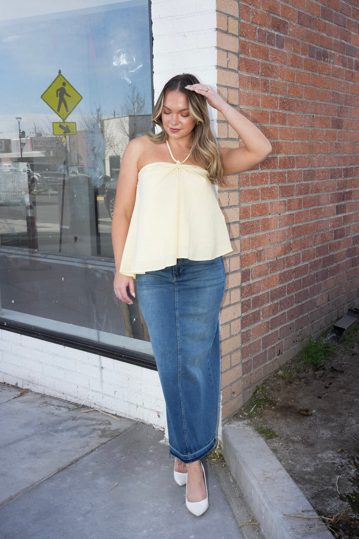 BUTTER YELLOW HALTER TOP