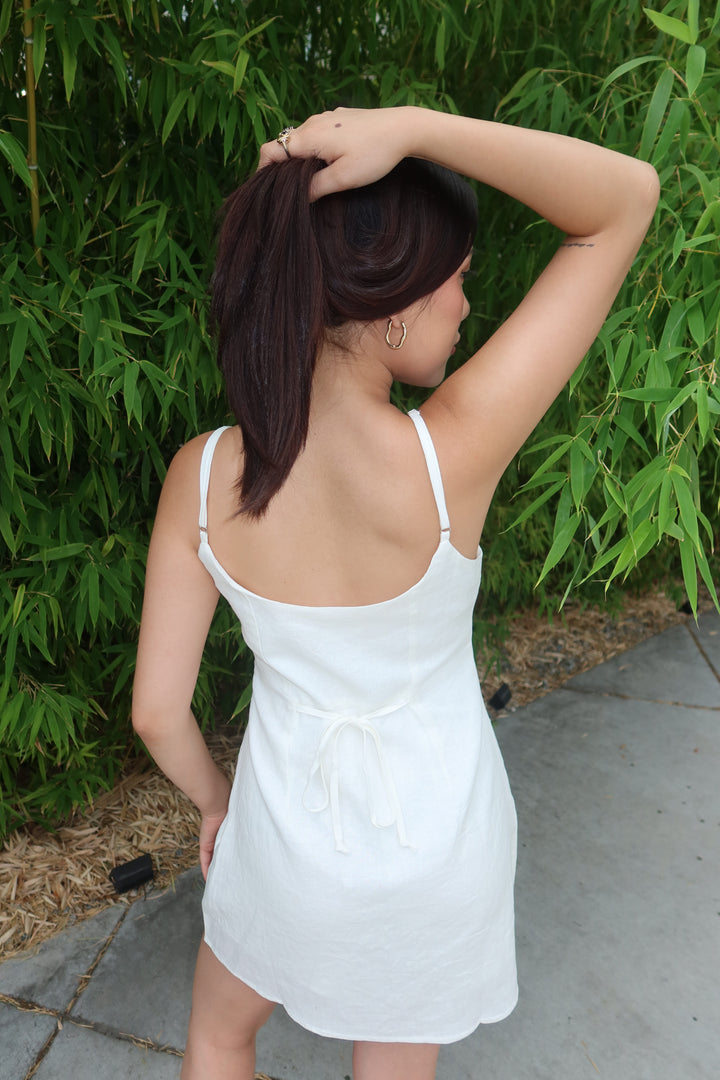 The Ivory Linen Slip Mini Dress — White