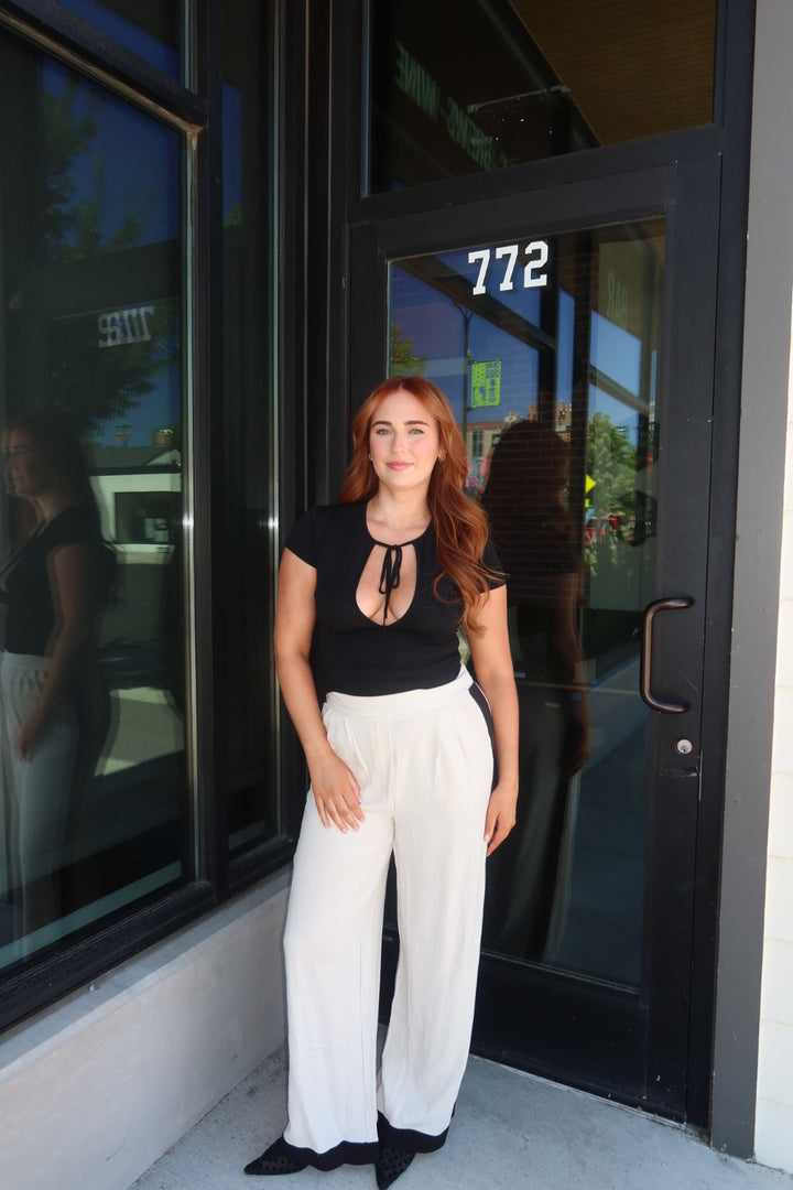 The Keerah Contrast Linen Wide Leg Pant