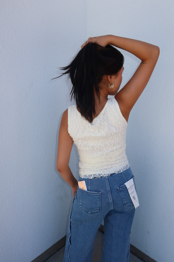 The Liorah Lace Boat Neck Top — Cream