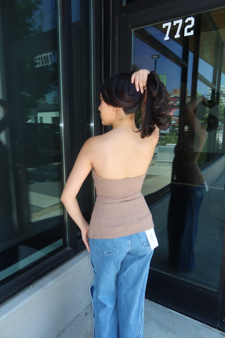 Mika Ribbed Strapless Tube Top - Taupe