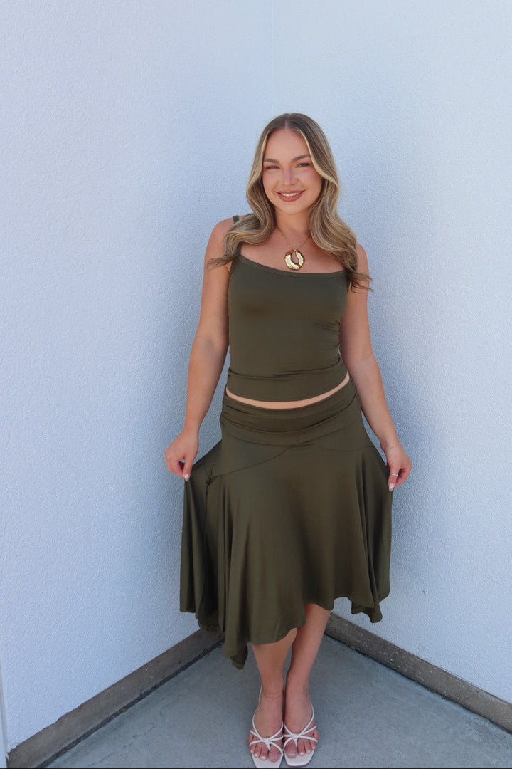The Abigail Assymetrical Midi Skirt - Olive