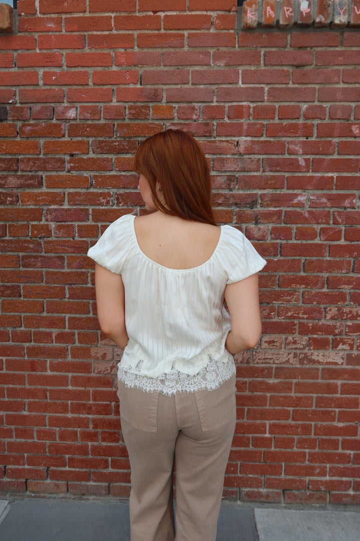 Primrose Puff Sleeve Tie Top — Cream