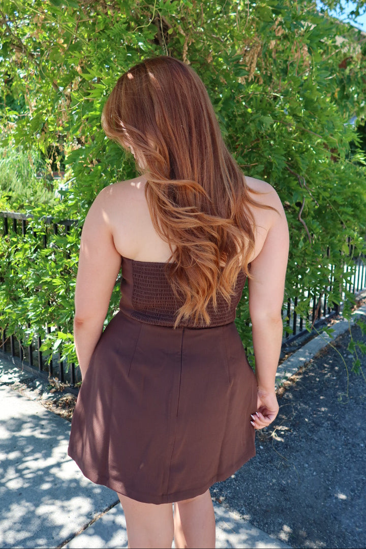 Stara A-Line Tube Mini Dress — Brown