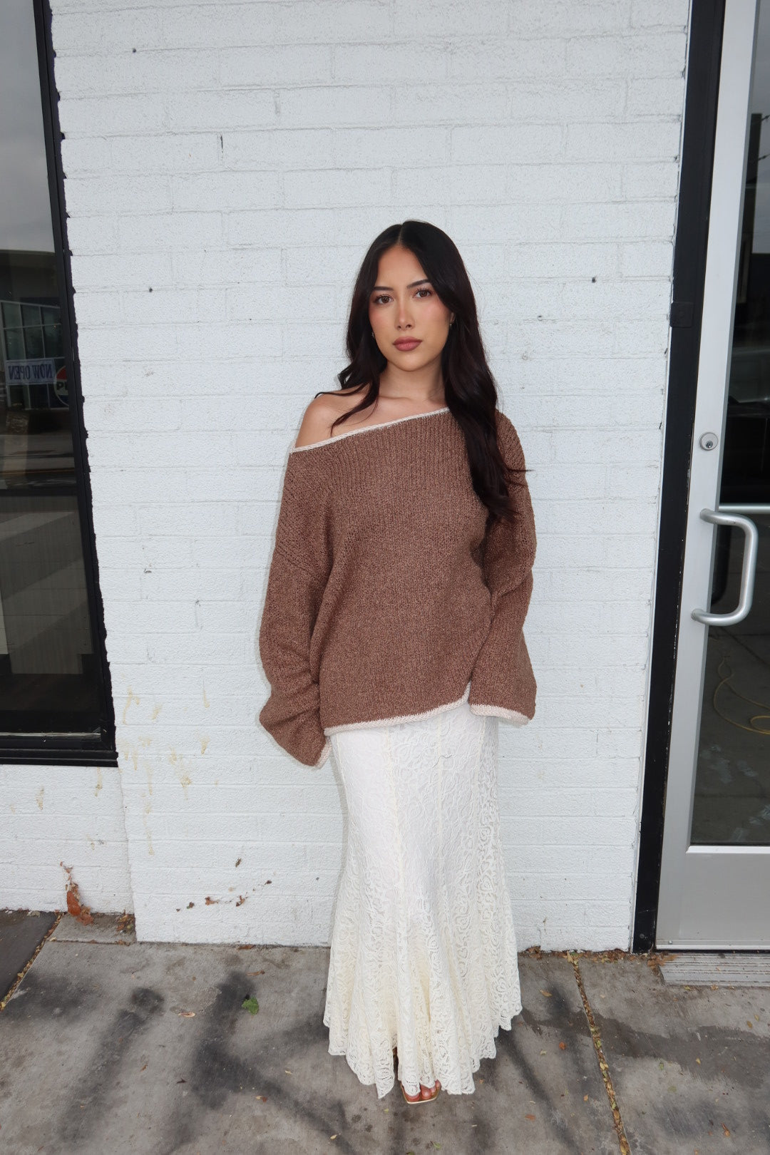 Bridie Boat Neck Knit Sweater — Mocha
