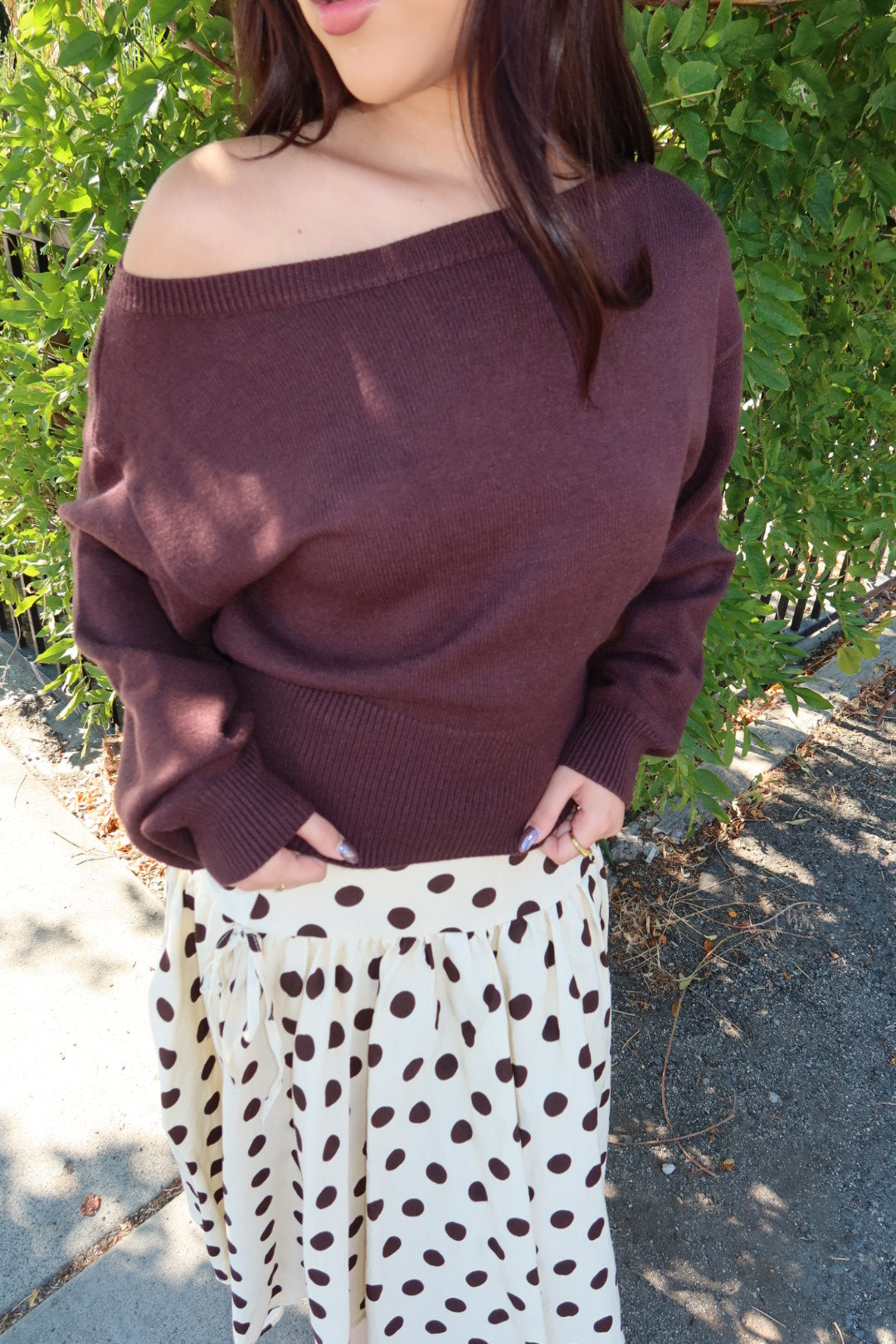 Arden Boat Neck Dolman Sleeve Sweater - Brown