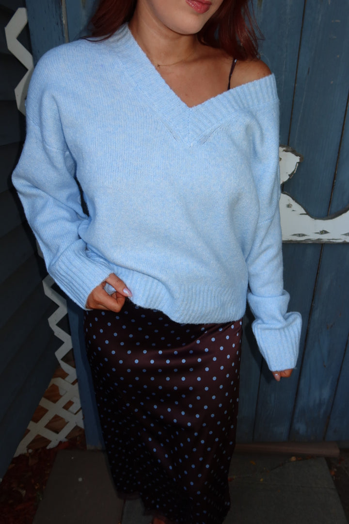 Viloria V-Neck Oversized Sweater - Blue