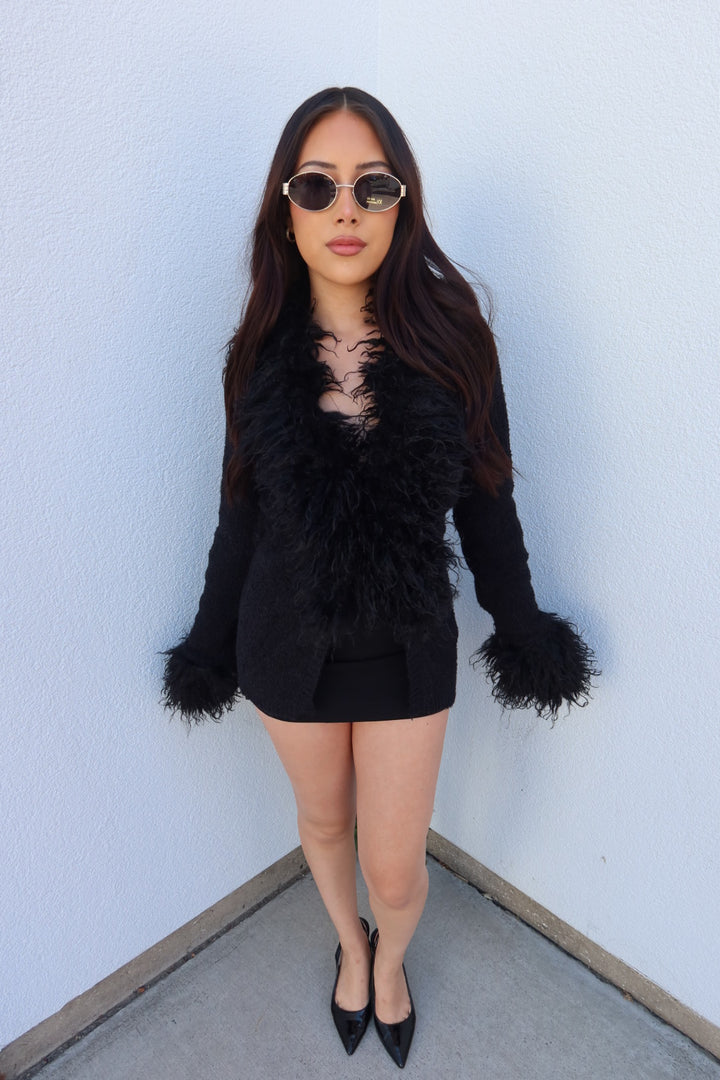 Luxe Fur Cardigan - Black