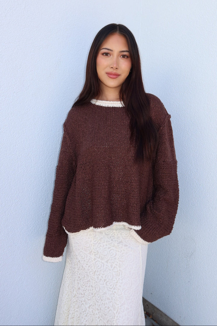 Caldwell Contrast Trim Knit Sweater - Brown