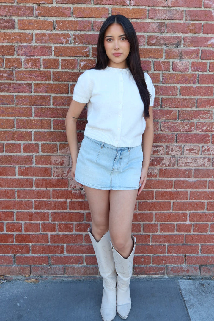 Elena Crew Neck Short Sleeve Cardigan