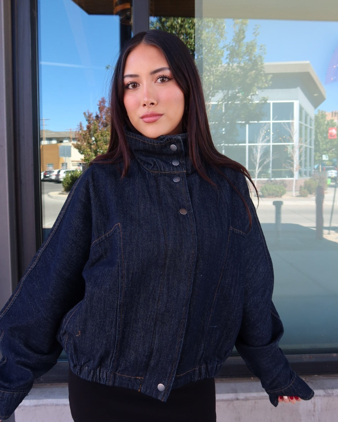 Fiona Boxy Denim Bomber Jacket