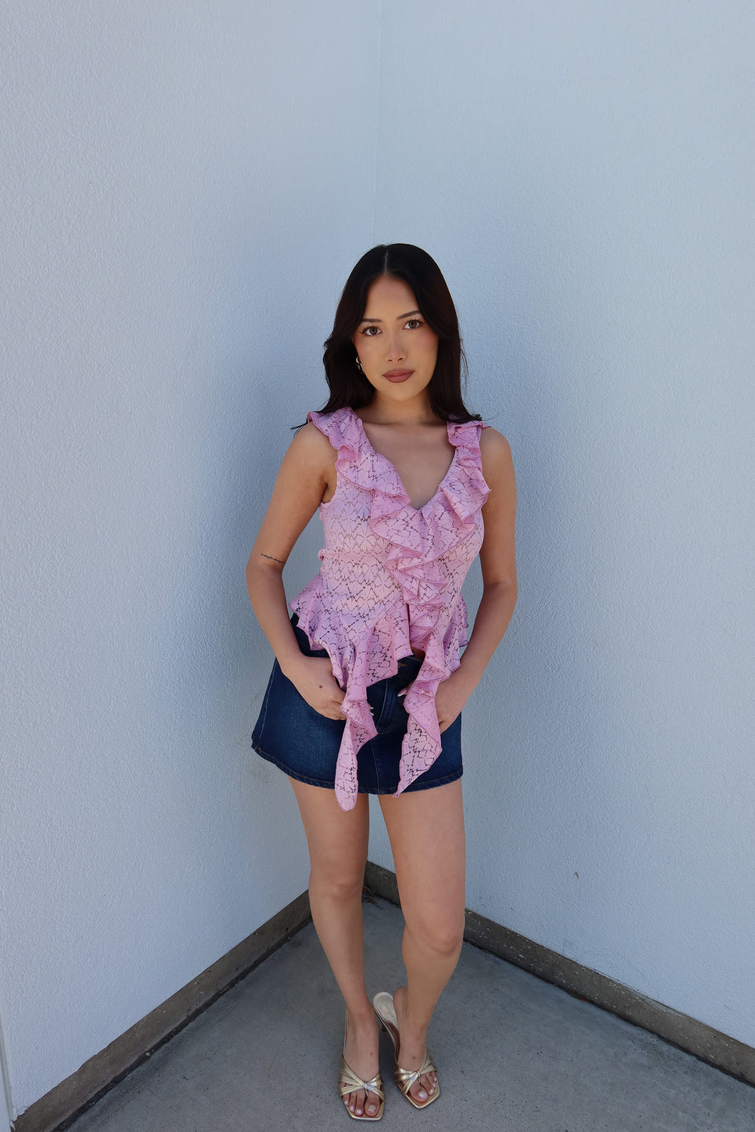 Fifi Lace Ruffle Cascade Crop Top