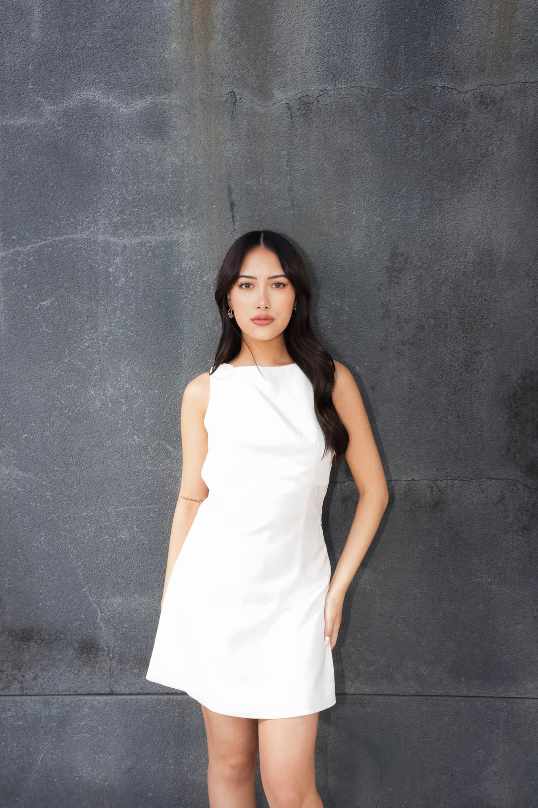 ALEINA MODERN OPEN BACK MINI DRESS