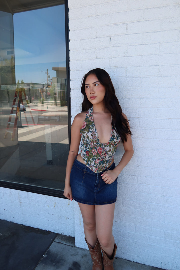 The Olyvia Floral Tapestry Halter Corset
