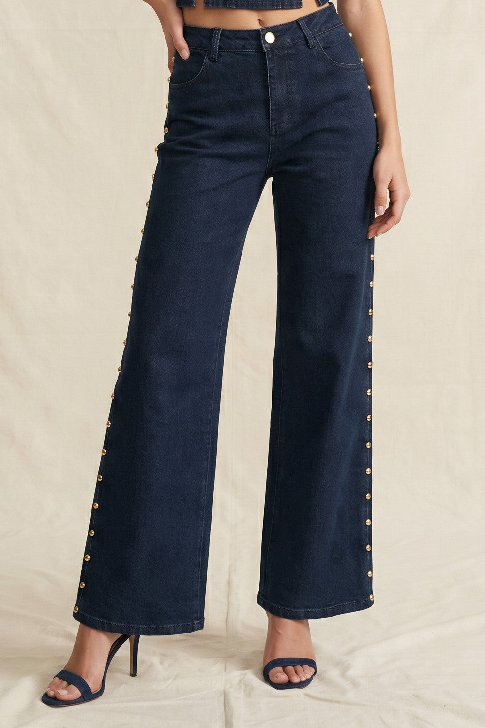 Saren Wide Leg Studded Denim Trousers