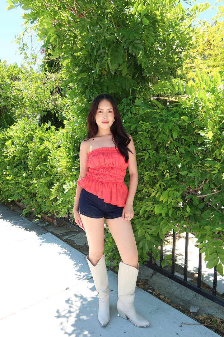 Rebel Ruffled Tube Top - Red
