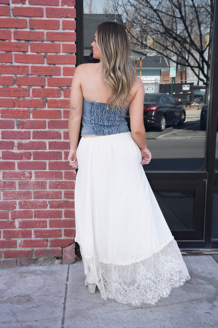 IVORY DREAMS LACE MIDI SKIRT