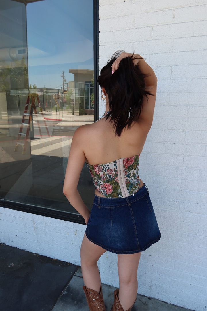 The Olyvia Floral Tapestry Halter Corset