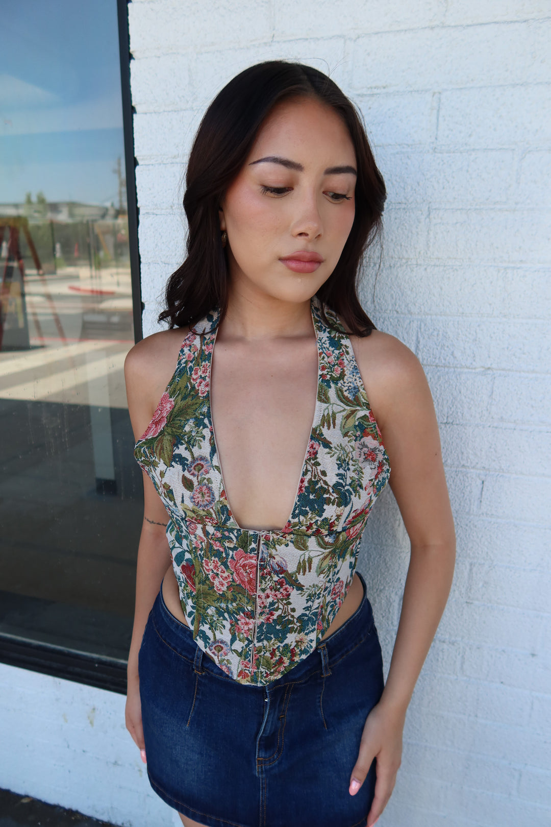 The Olyvia Floral Tapestry Halter Corset