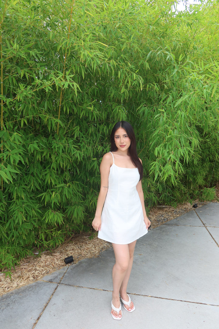 The Ivory Linen Slip Mini Dress — White
