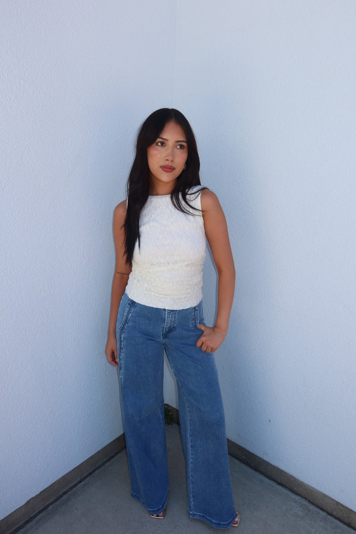 The Liorah Lace Boat Neck Top — Cream