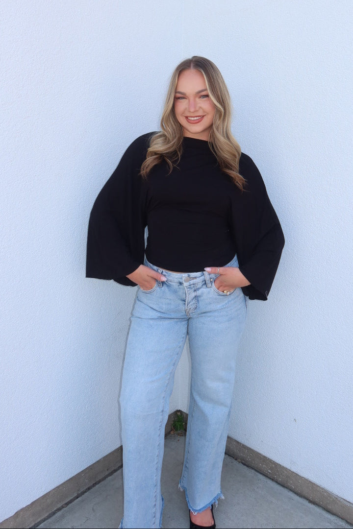 Allyson Back-Tie Dolman Sleeve Top - Black