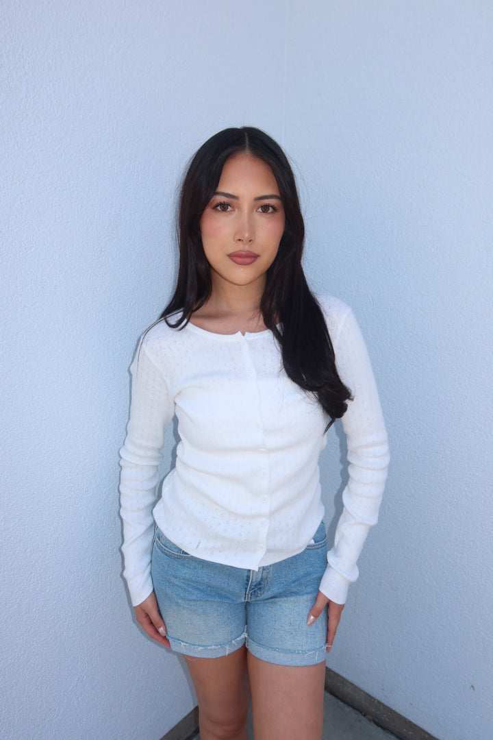Lisa Pointelle Button Up Cardigan