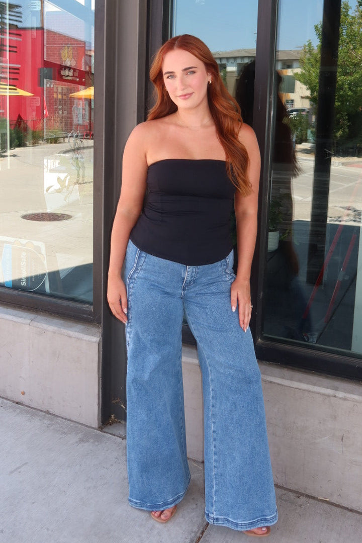 Mika Ribbed Strapless Tube Top - Black
