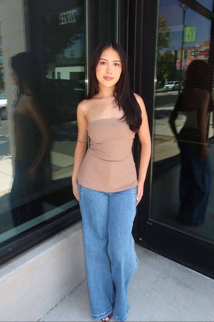 Mika Ribbed Strapless Tube Top - Taupe