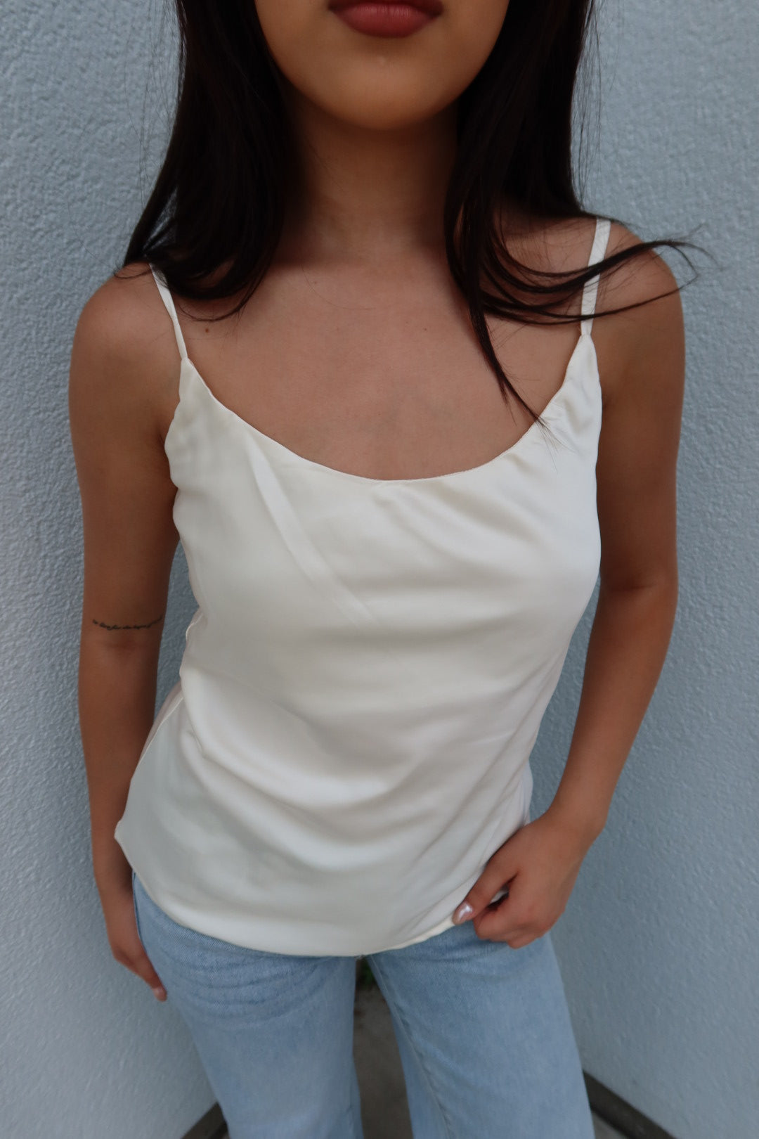Blaire Satin Basic Cami - Cream