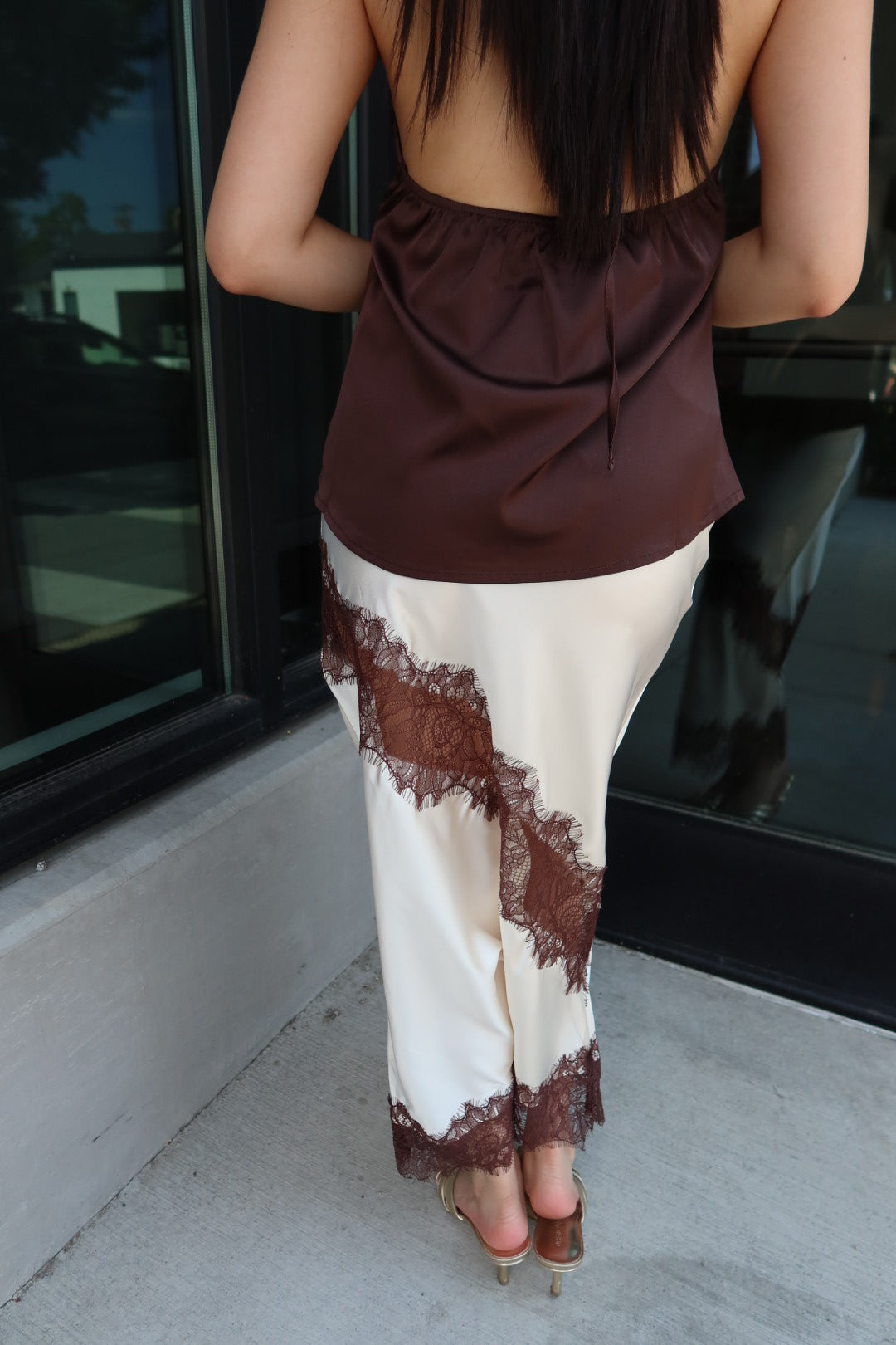 Reynolds Satin Lace Trim Midi Skirt