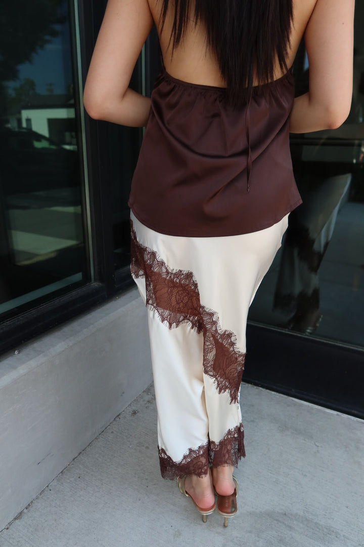 Reynolds Satin Lace Trim Midi Skirt