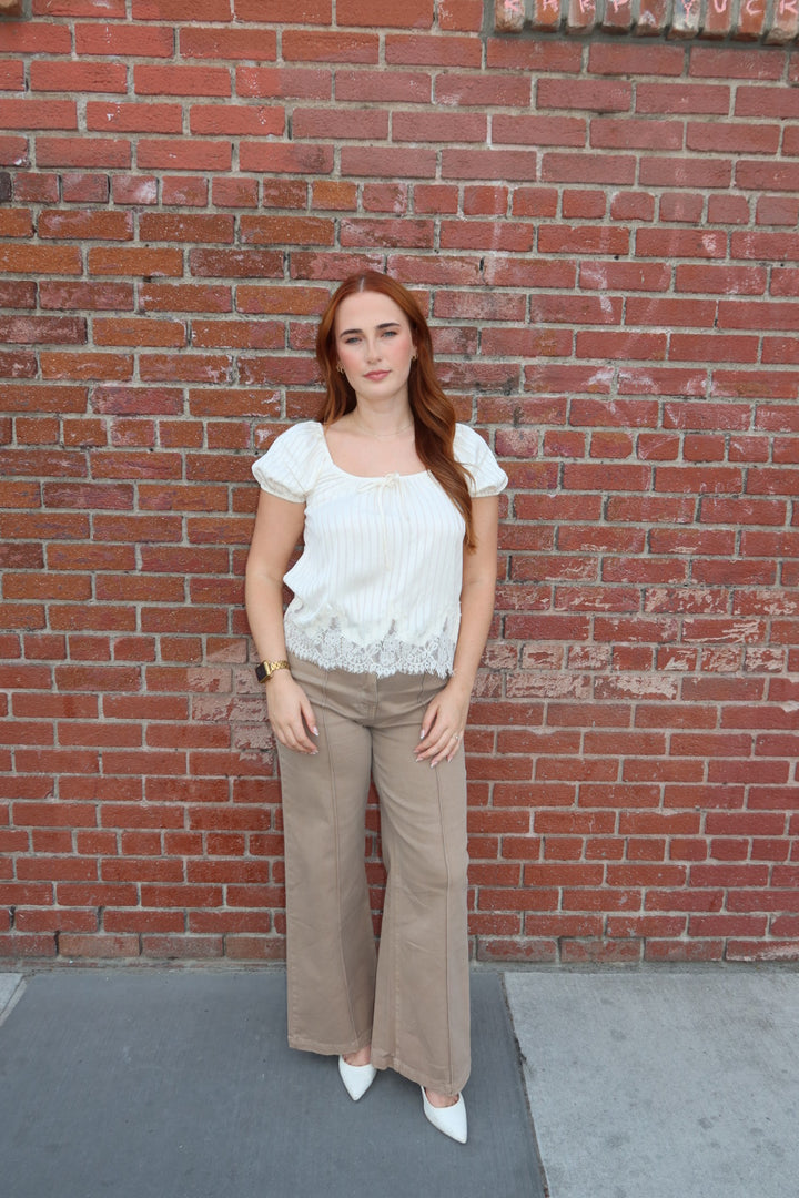 Primrose Puff Sleeve Tie Top — Cream
