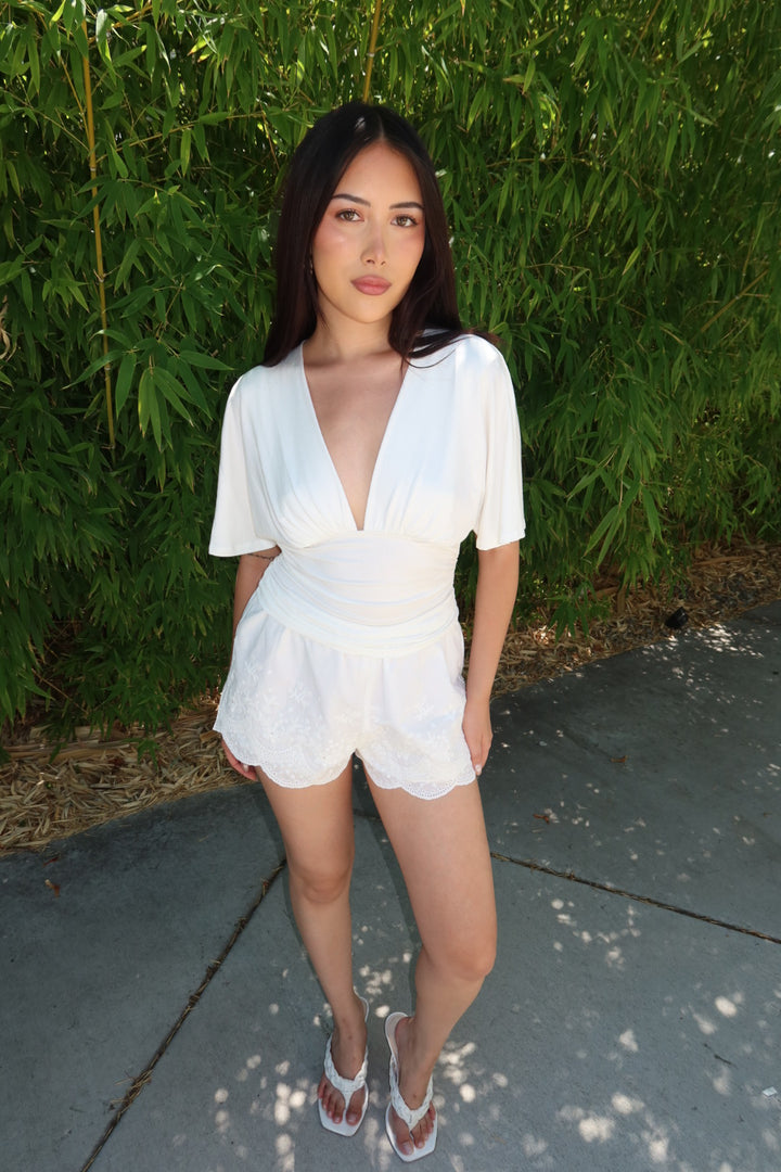 Simone Short Sleeve V-Neck Top — White