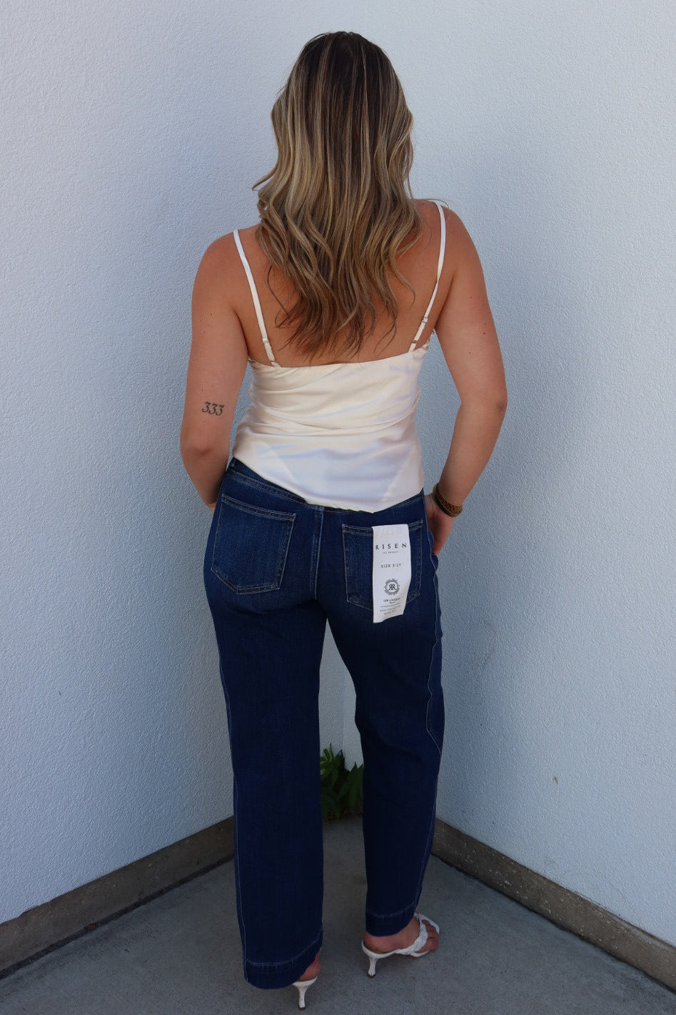 Risen Mid Rise Ankle Wide Leg Jeans - Dark Wash