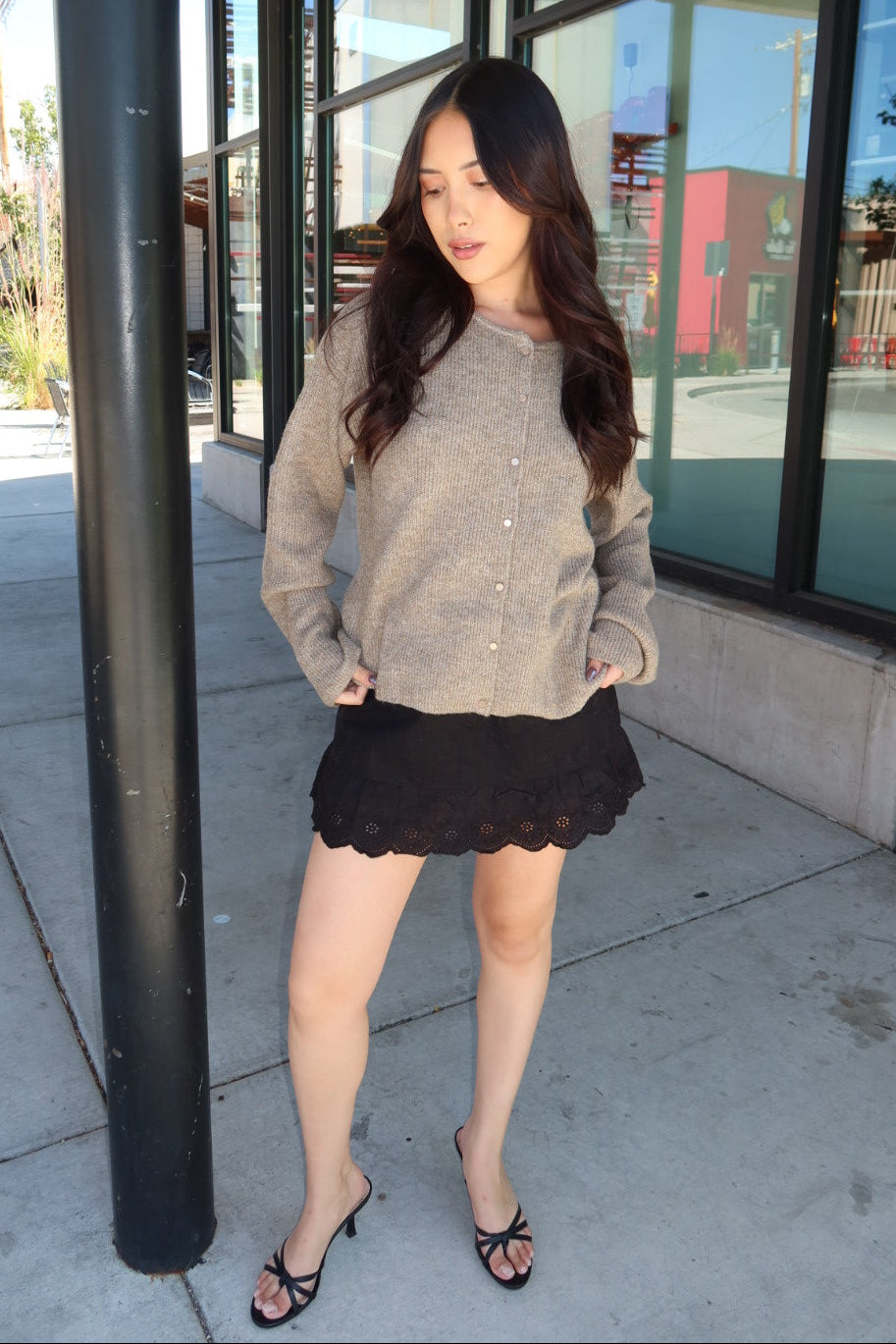 Hudson Ribbed Cardigan- Taupe