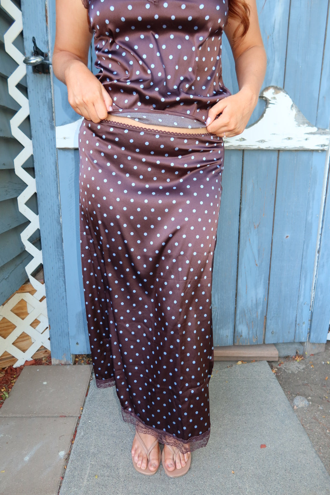 Iris Polka Dot Printed Skirt - Brown