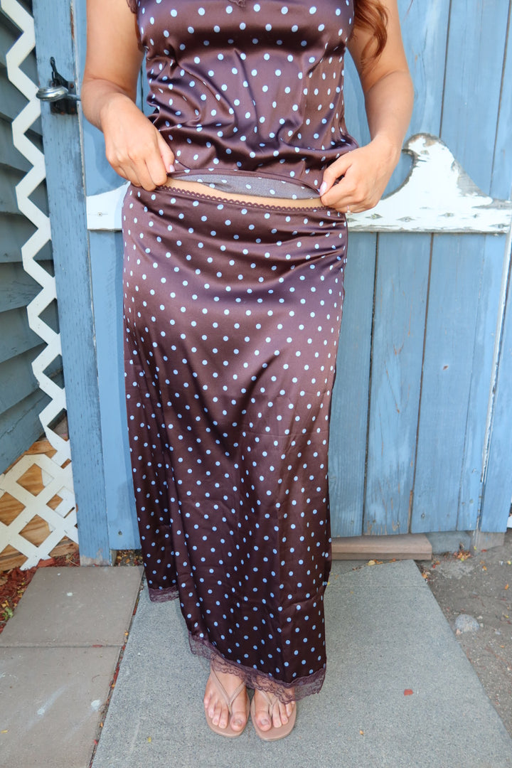 Iris Polka Dot Printed Skirt - Brown
