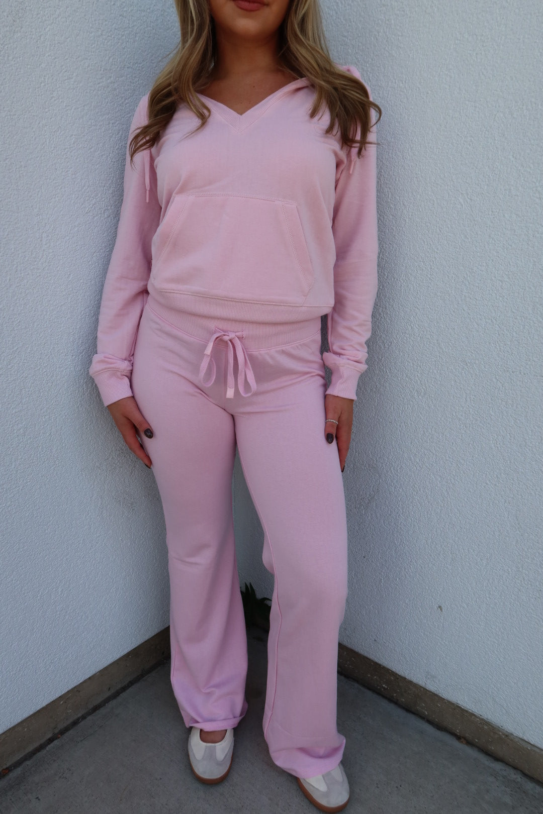 Sefina Low V-Neck Hood Top - Pink
