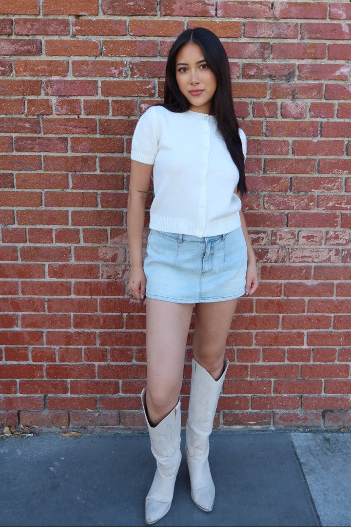 Elena Crew Neck Short Sleeve Cardigan