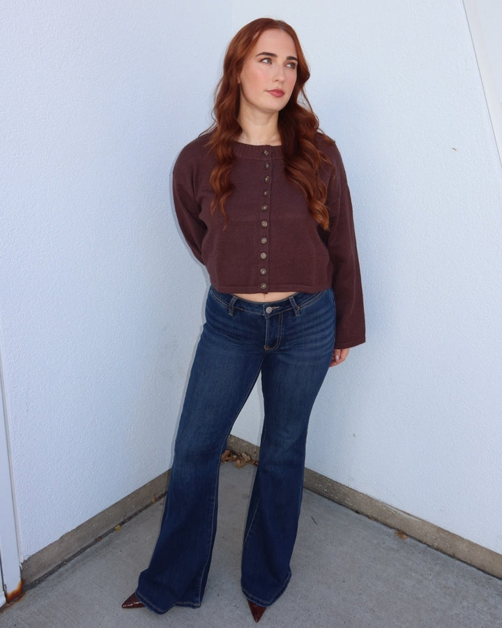 Risen Low Rise V-Waist Flare Jeans - Dark Wash