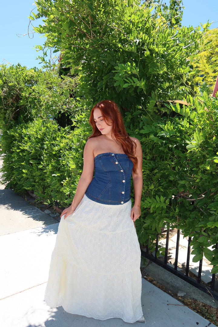 Dani Denim Strapless Corset Top