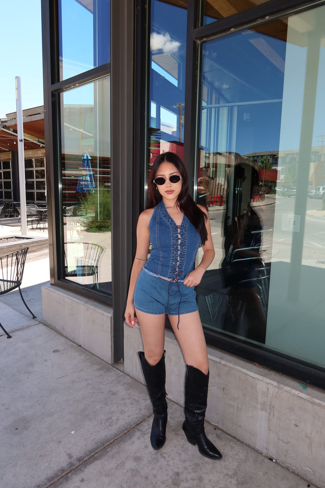 The Moto Lace-Up Denim Top