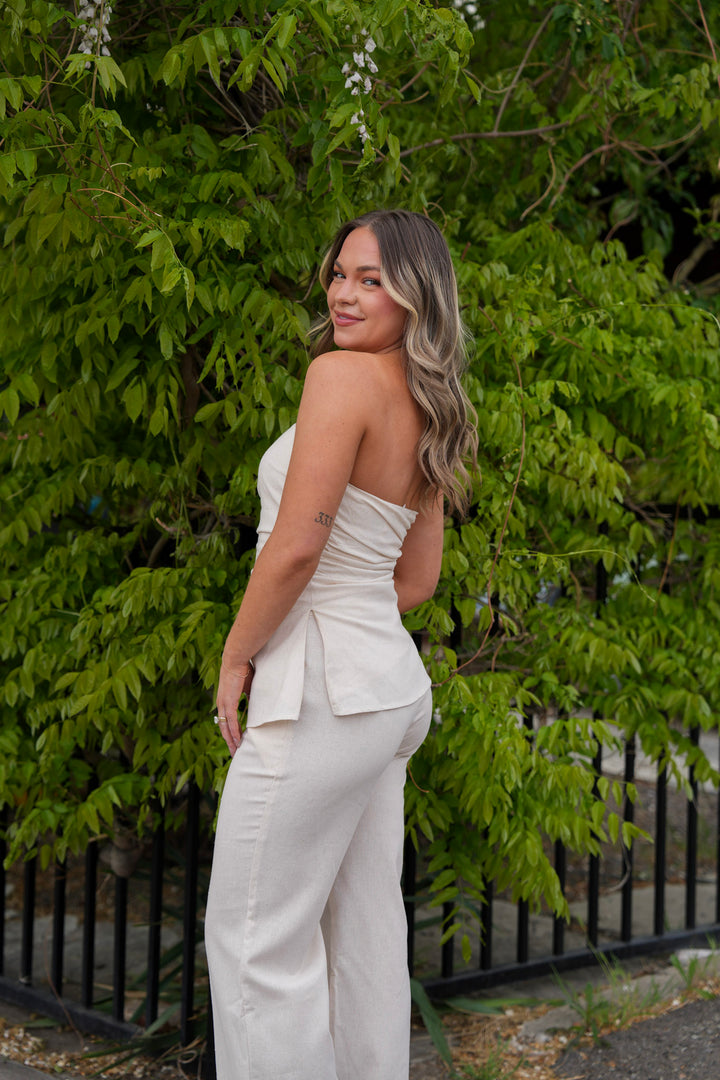 Linen Blend Strapless Tube Top