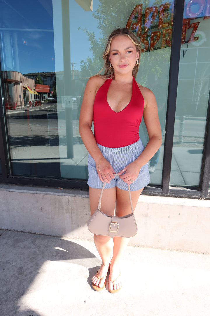 The Pinstripe Mid-Rise Shorts